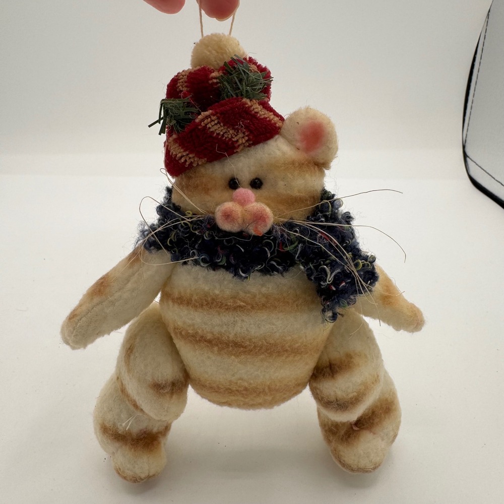 Hanna's Handiworks Orange Tabby Cat Ornament Winter Hat Scarf HH#50277